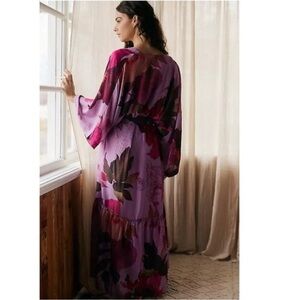 Anthropologie Purple and Pink Floral Robe